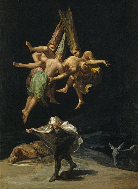 The Witches Flight by Francisco de Goya. Witches and supernatural beings are casting a spell.