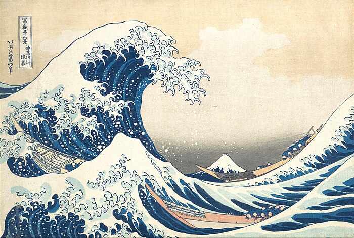 Print by Hokusai, the Great Wave off Kanagawa - Large wave over Mount Fuji